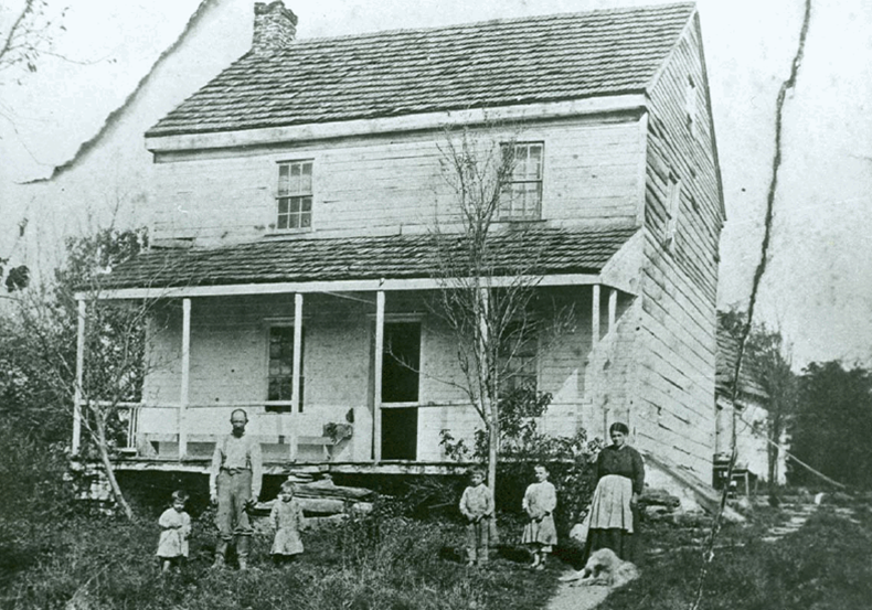 Otho Poffenberger family in front of Joseph Poffenberger’s house, c. 1880